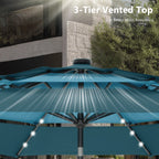 MAISON ARTS 10ft 3 Tier Auto-tilt Patio Umbrella Outdoor Double Vented Umbrella with LED Lights