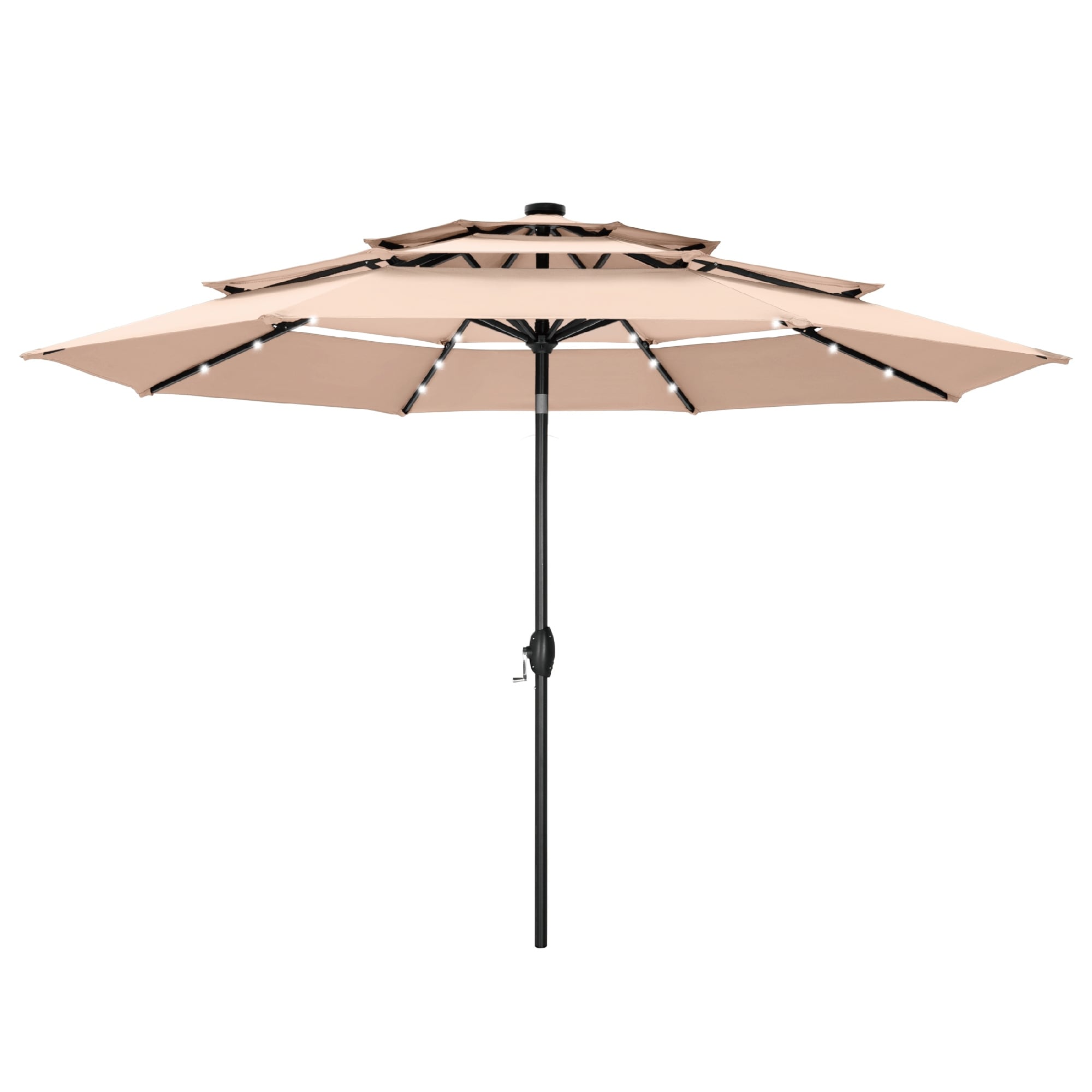 MAISON ARTS 10ft 3 Tier Auto-tilt Patio Umbrella Outdoor Double Vented Umbrella with LED Lights