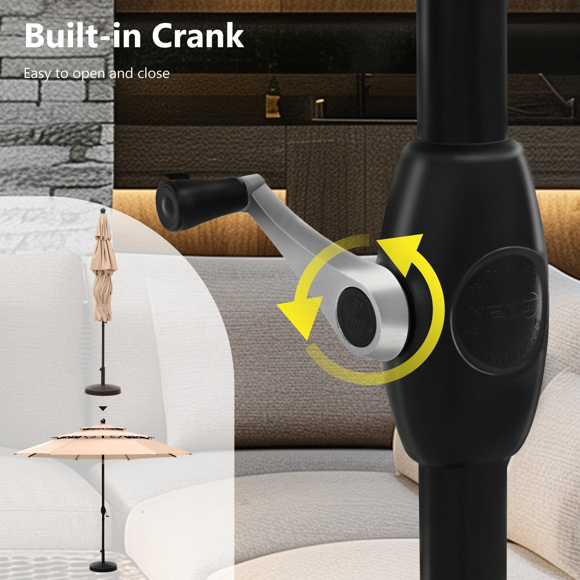 MAISON ARTS 10ft 3 Tier Auto-tilt Patio Umbrella Outdoor Double Vented Umbrella with LED Lights