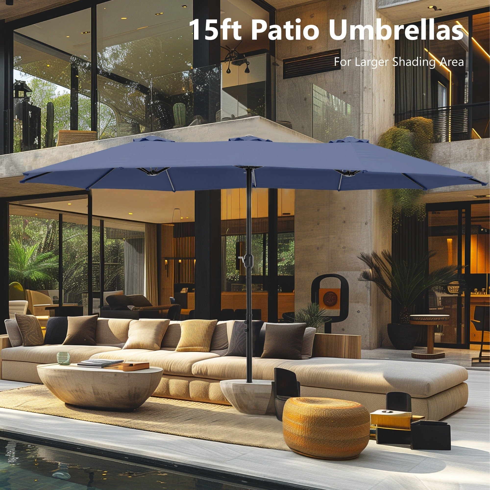 MAISON ARTS 15ft Double-Sided Patio Extra Large Twin Umbrella with Base Included