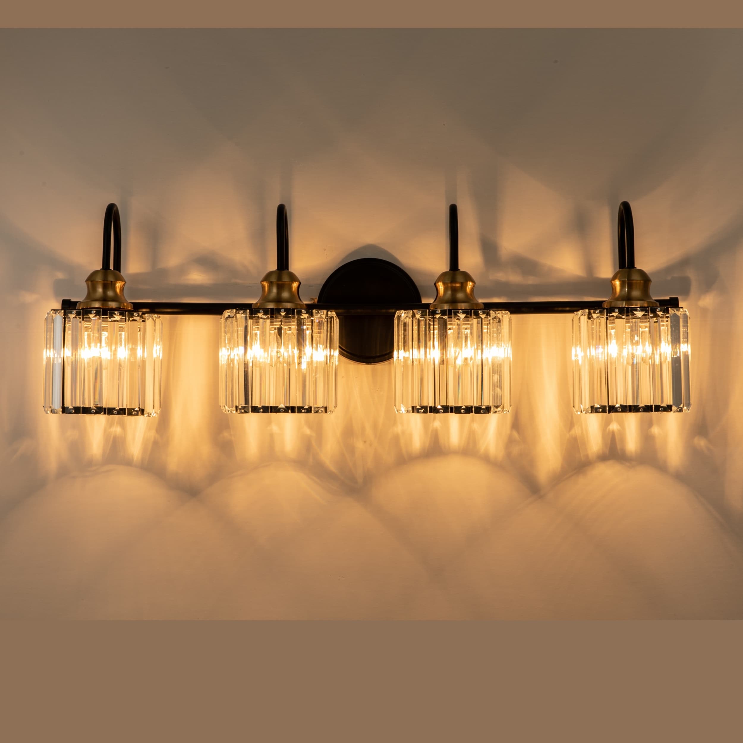 3/4-Light Modern Glam Linear Dimmable Crystal Bathroom Vanity Lights Over Mirror