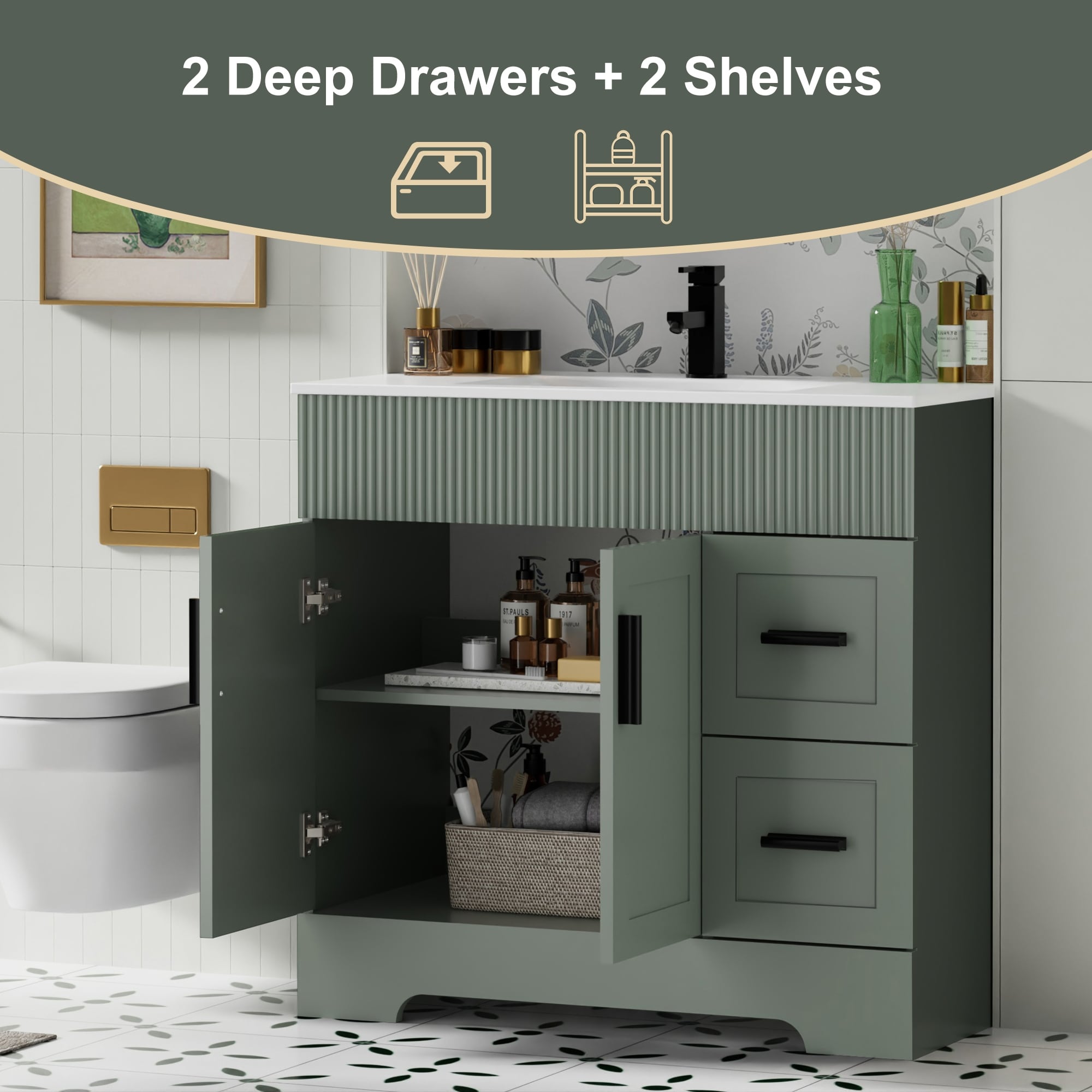 Wavy Line 30/36/48 Bathroom Vanity Set with Sink & Faucet