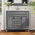 36'' Modern Bathroom Vanity with Top Sink and Mirror Cabinet,2 Doors and 2 Drawers