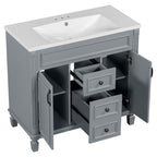 36'' Modern Bathroom Vanity with Top Sink and Mirror Cabinet,2 Doors and 2 Drawers