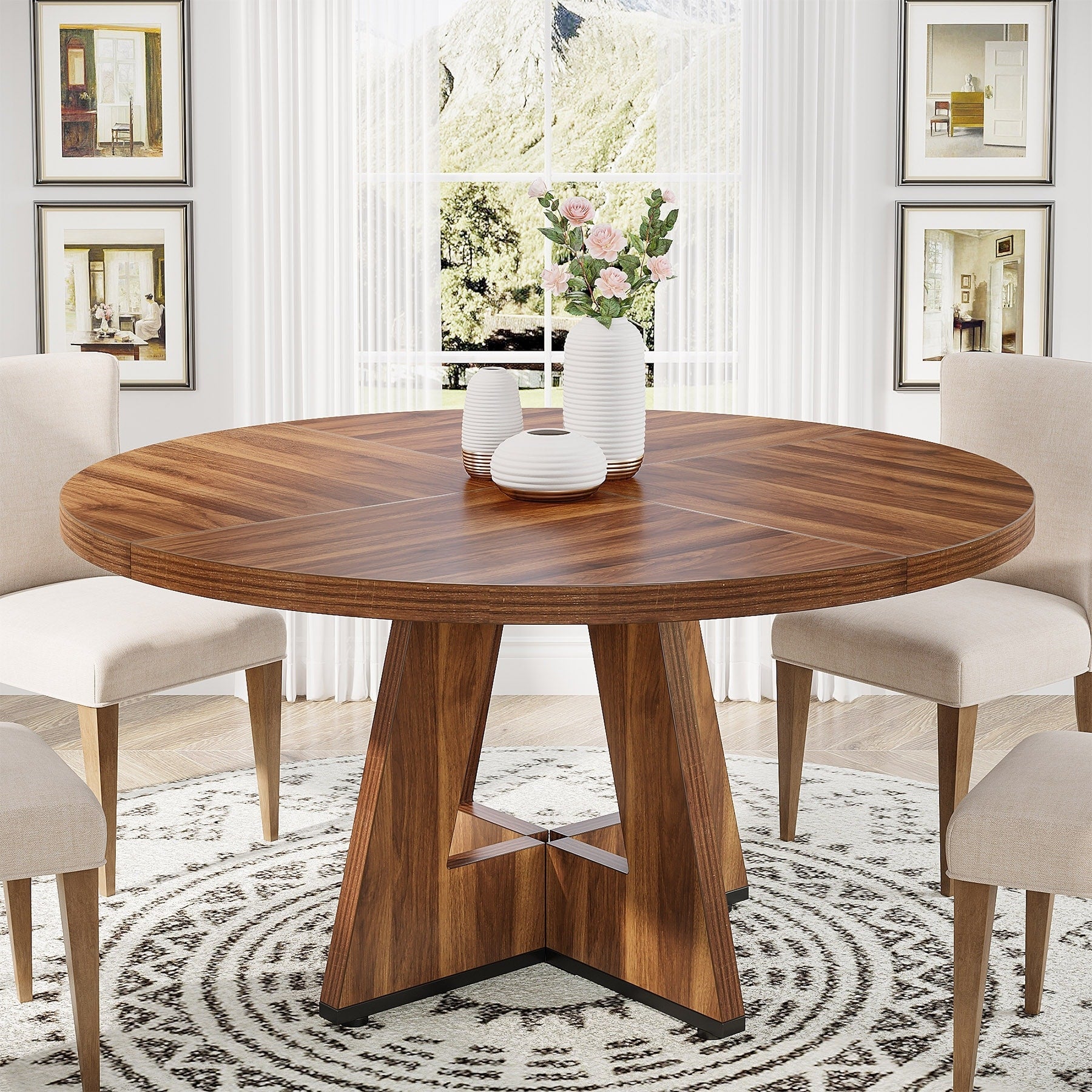 47 Round Dining Table for 4, Farmhouse Kitchen Table Small Dinner Table Wood Kitchen Table for Dining Room Living Room