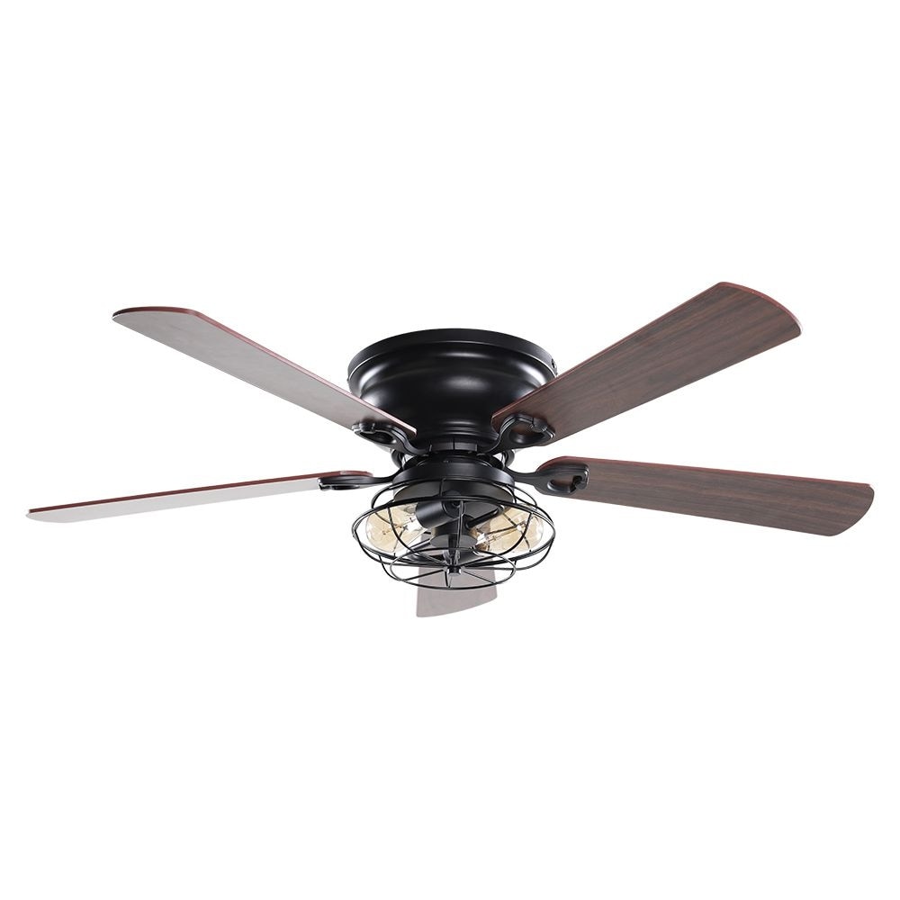 Farmhouse 48-in Wood 5-Blade Low Profile Flush Mount Black Ceiling Fan with Remote and Light Kit