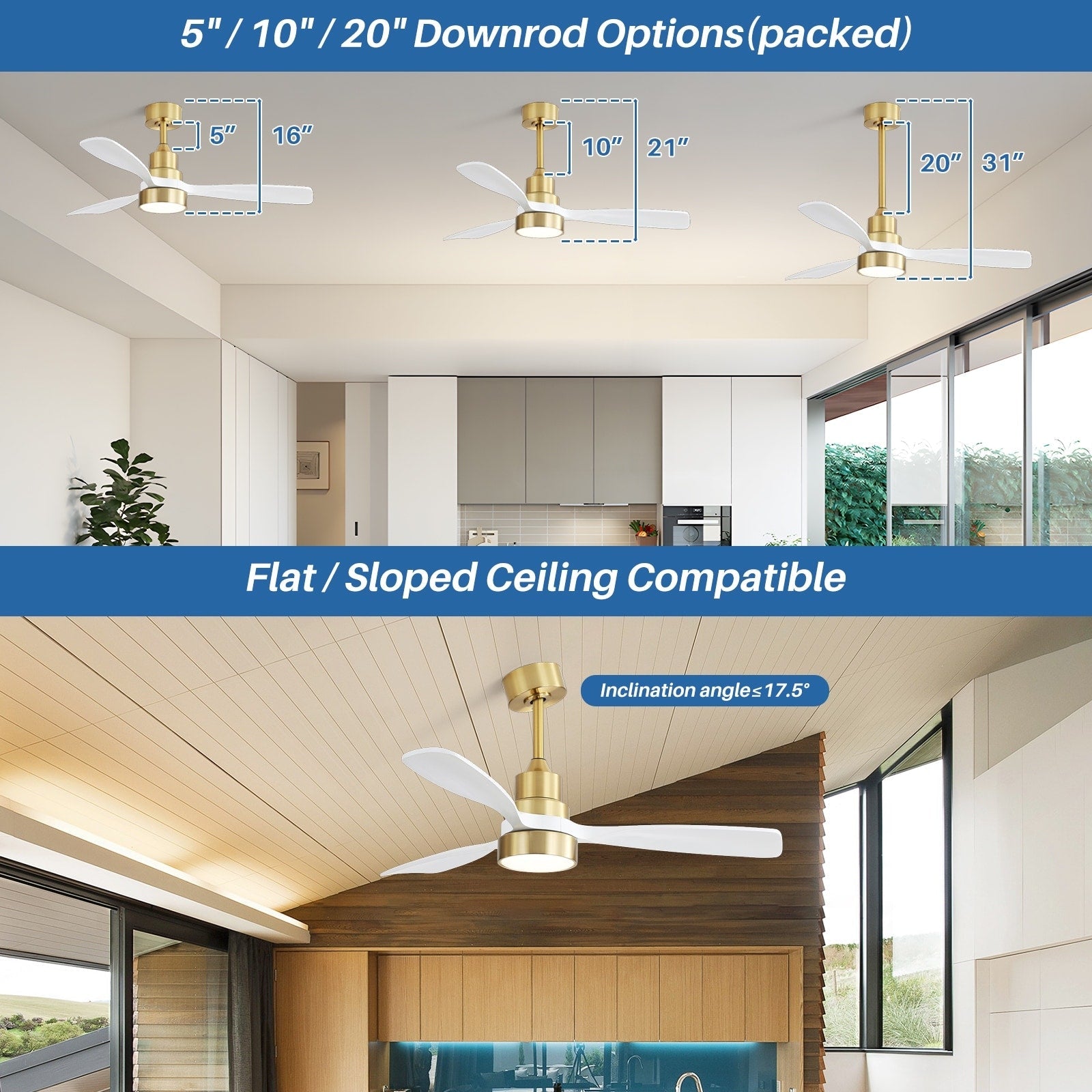48 and 52 Integrated LED Ceiling Fan with Light and Remote, Reversible DC Motor