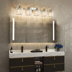 5-Light Glam Linear Dimmable Crystal Bathroom Vanity Lights with Cylinder Crystal Shade