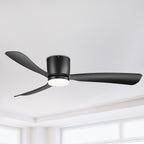 52 Inch Black/White Flush Mount LED Ceiling Fan with Lights Remote(3-Blade)