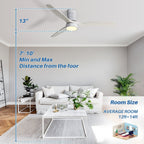 52 Inch Farmhouse Style Flush Mount Ceiling Fan with Light and Remote Control, Reversible DC Motor