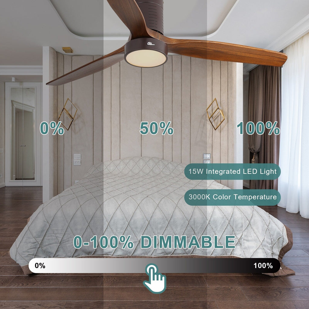 52 Inch Farmhouse Style Flush Mount Ceiling Fan with Light and Remote Control, Reversible DC Motor