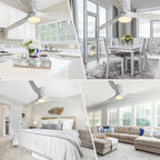 52 Inch Farmhouse Style Flush Mount Ceiling Fan with Light and Remote Control, Reversible DC Motor