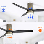52 Inch Farmhouse Style Flush Mount Ceiling Fan with Light and Remote Control, Reversible DC Motor