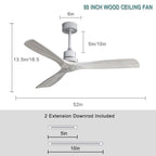 52 inch Modern Solid Wood / ABS Ceiling Fan With Remote Control(No Light),6 WInd Speed,Reversible Airflow