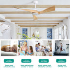 52 inch Modern Solid Wood / ABS Ceiling Fan With Remote Control(No Light),6 WInd Speed,Reversible Airflow