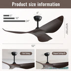 52 inch Modern Solid Wood / ABS Ceiling Fan With Remote Control(No Light),6 WInd Speed,Reversible Airflow