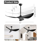 52 inch Modern Solid Wood / ABS Ceiling Fan With Remote Control(No Light),6 WInd Speed,Reversible Airflow