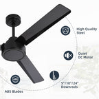 52 inch Modern Solid Wood / ABS Ceiling Fan With Remote Control(No Light),6 WInd Speed,Reversible Airflow