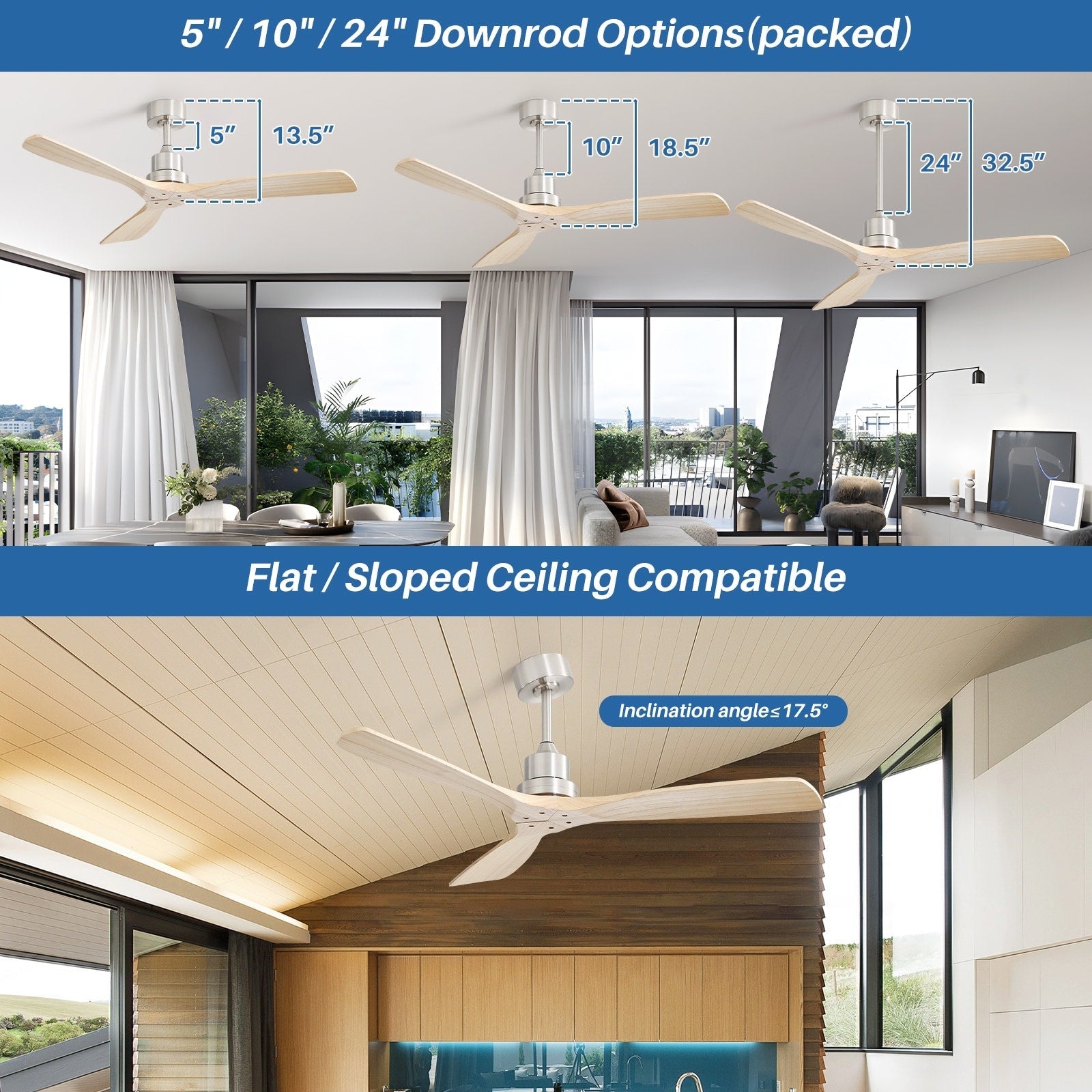 52 inch Modern Solid Wood / ABS Ceiling Fan With Remote Control(No Light),6 WInd Speed,Reversible Airflow