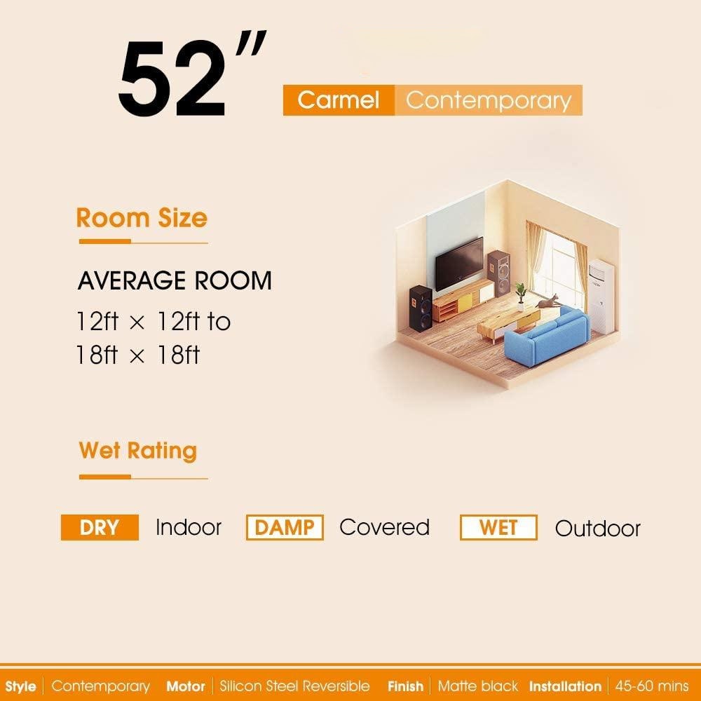 52 inch Modern Solid Wood / ABS Ceiling Fan With Remote Control(No Light),6 WInd Speed,Reversible Airflow