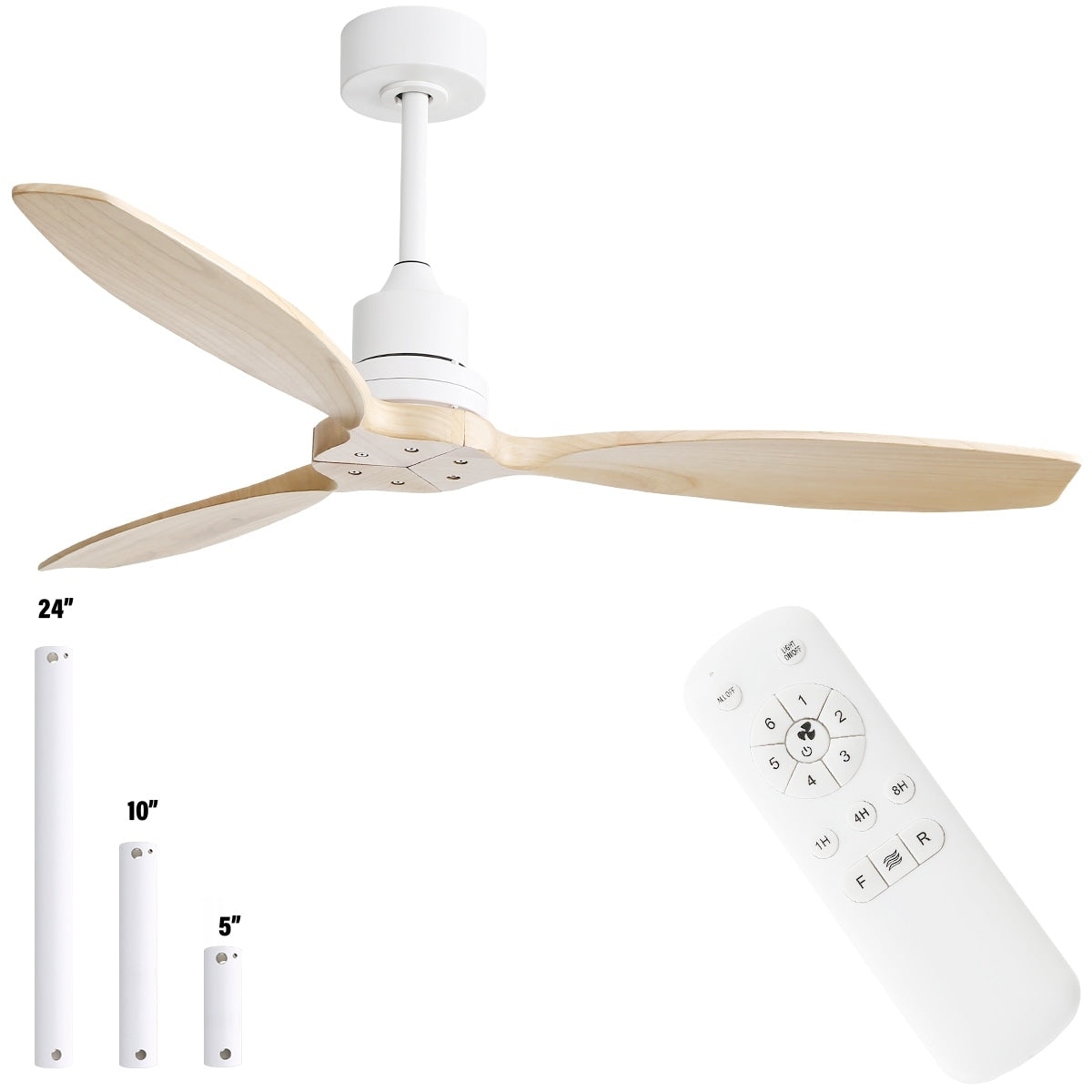 52 inch Modern Solid Wood / ABS Ceiling Fan With Remote Control(No Light),6 WInd Speed,Reversible Airflow
