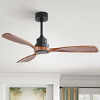 52/60/48 Noiseless Walnut Wood Ceiling Fan with Remote Control, Integrated Light Optional