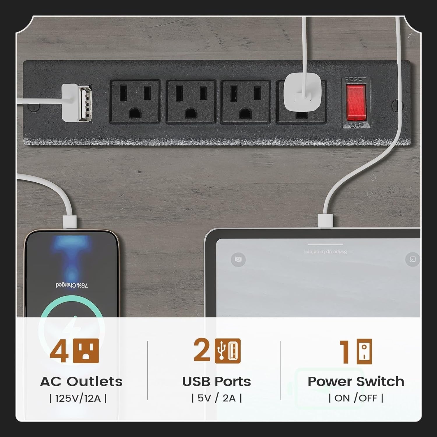 Farmhouse Executive Desk Home Office Desk File Drawer Monitor Stand Power Outlet