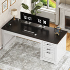 Farmhouse Executive Desk Home Office Desk File Drawer Monitor Stand Power Outlet