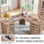60 Farmhouse L Shaped Executive Desk, Wood Corner Desk, Computer Desk