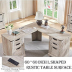 60 Farmhouse L Shaped Executive Desk, Wood Corner Desk, Computer Desk