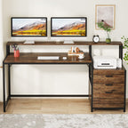 63 Computer Desk with Monitor Stand, Ergonomic Home Office Desks with Drawers File Cabinet