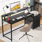 63 Computer Desk with Monitor Stand, Ergonomic Home Office Desks with Drawers File Cabinet
