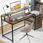 63 Computer Desk with Monitor Stand, Ergonomic Home Office Desks with Drawers File Cabinet
