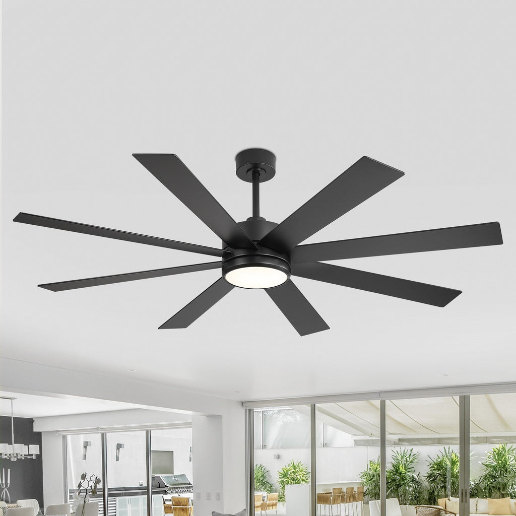 65 Inch 8-Blade Black LED Ceiling Fan with Light and Remote