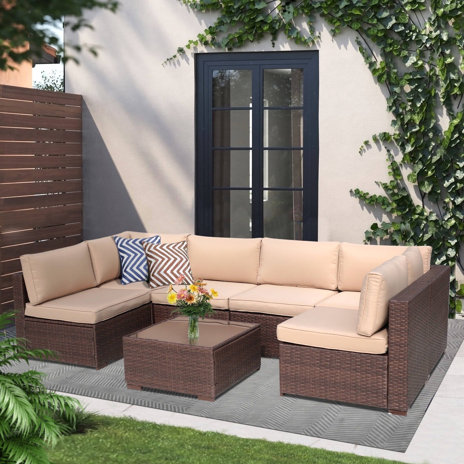 Wicker/ Steel 7-piece Outdoor Cushioned Sectional Sofa Set