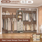Rackcog 120'' Adjustable Closet Organizer with Drawers, Closet System with DIY Shelves for Reach-in and Walk-in Closet