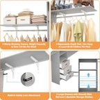 Rackcog 120'' Adjustable Closet Organizer with Drawers, Closet System with DIY Shelves for Reach-in and Walk-in Closet