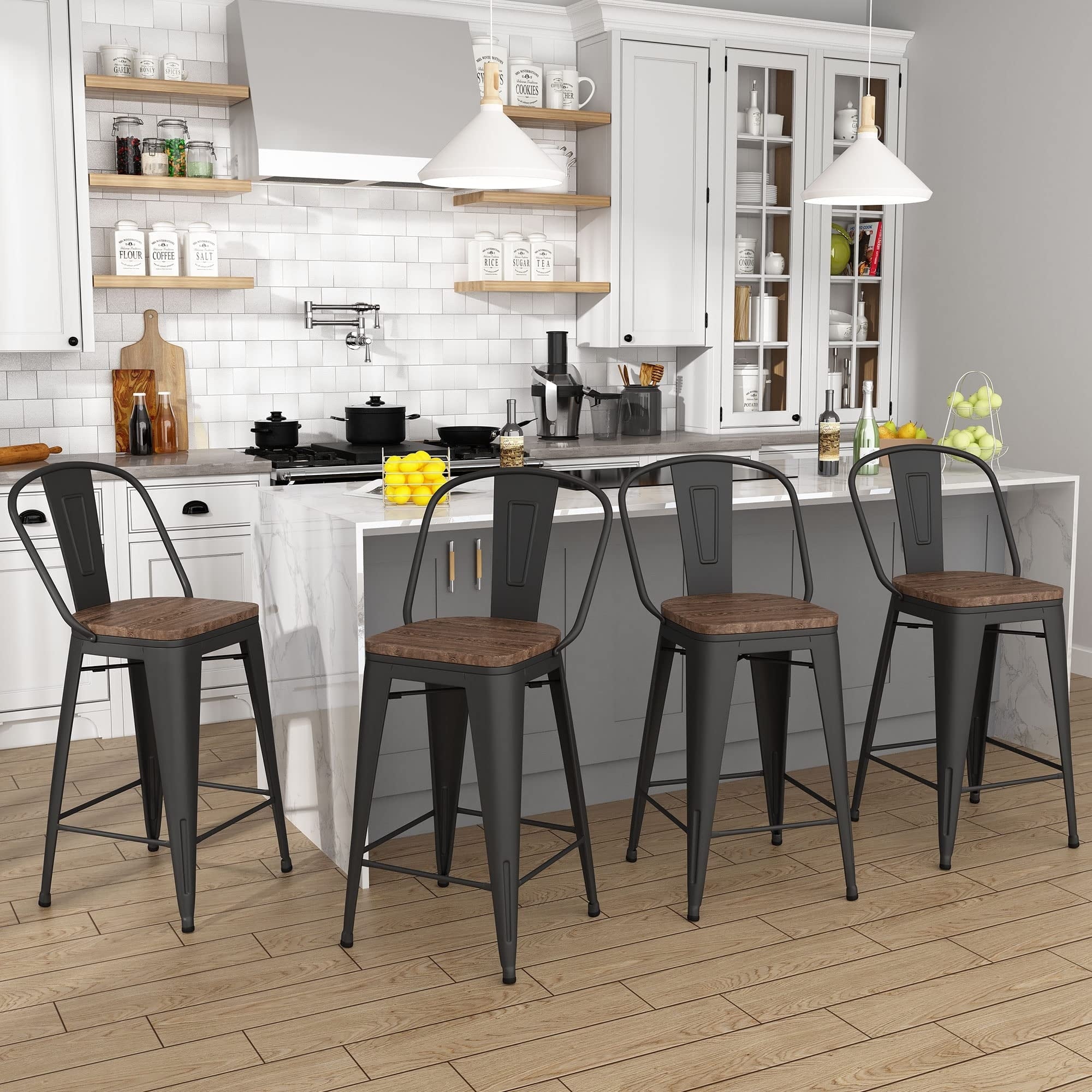 Andeworld farmhouse bar stools ,counter height bar stools set of 4 - Set of 4