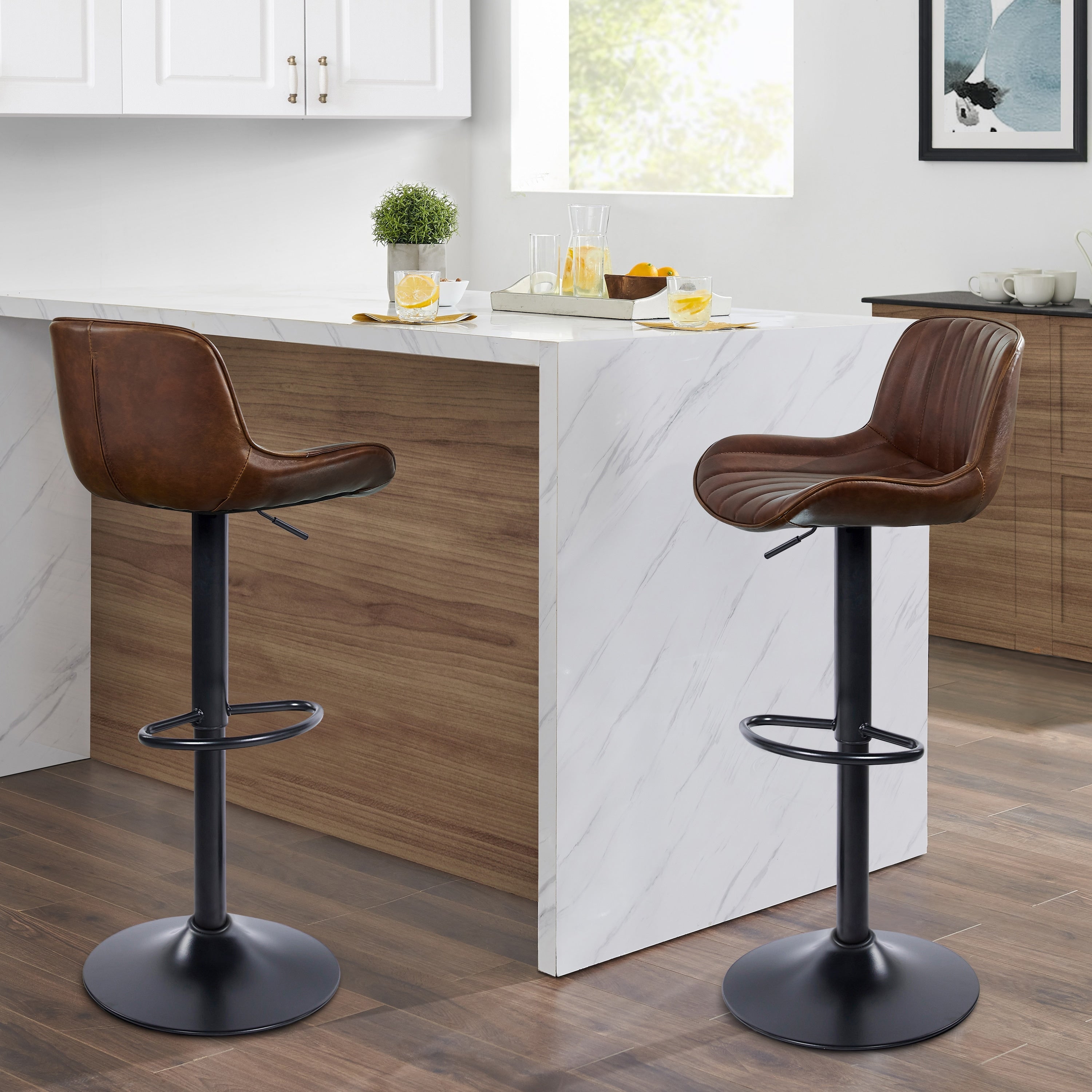 Art Leon Adjustable Height Swivel Barstool, Set of 2