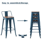 Bar Stools With Back set of 4 Industrial Metal Barstools with Wooden Seats