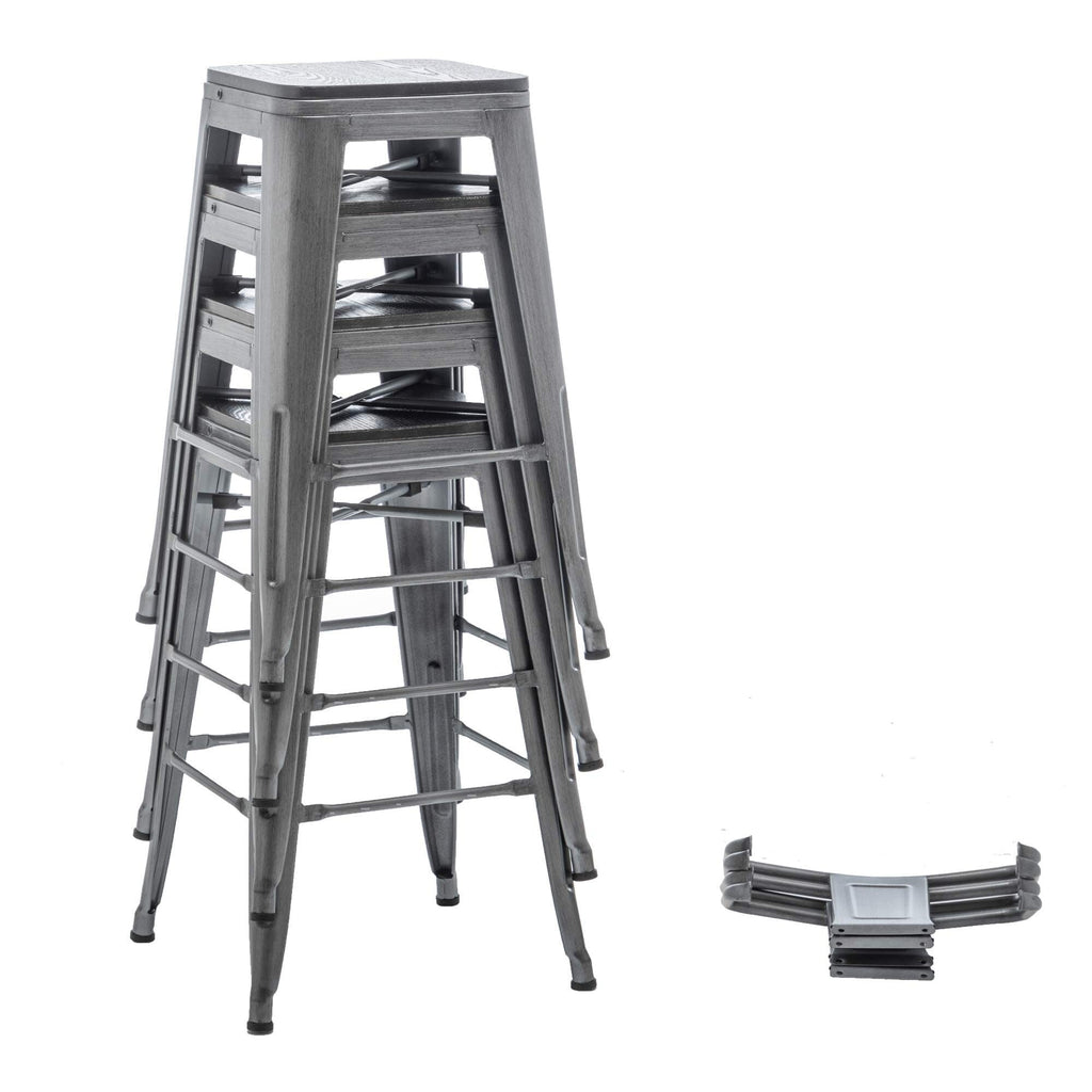 Bar Stools With Back set of 4 Industrial Metal Barstools with Wooden Seats