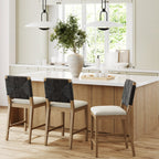 Beacon Bohemian Boucle Bar Stool, Upholstered Counter Height Chair with Solid Wood Frame and Woven Seagrass Back