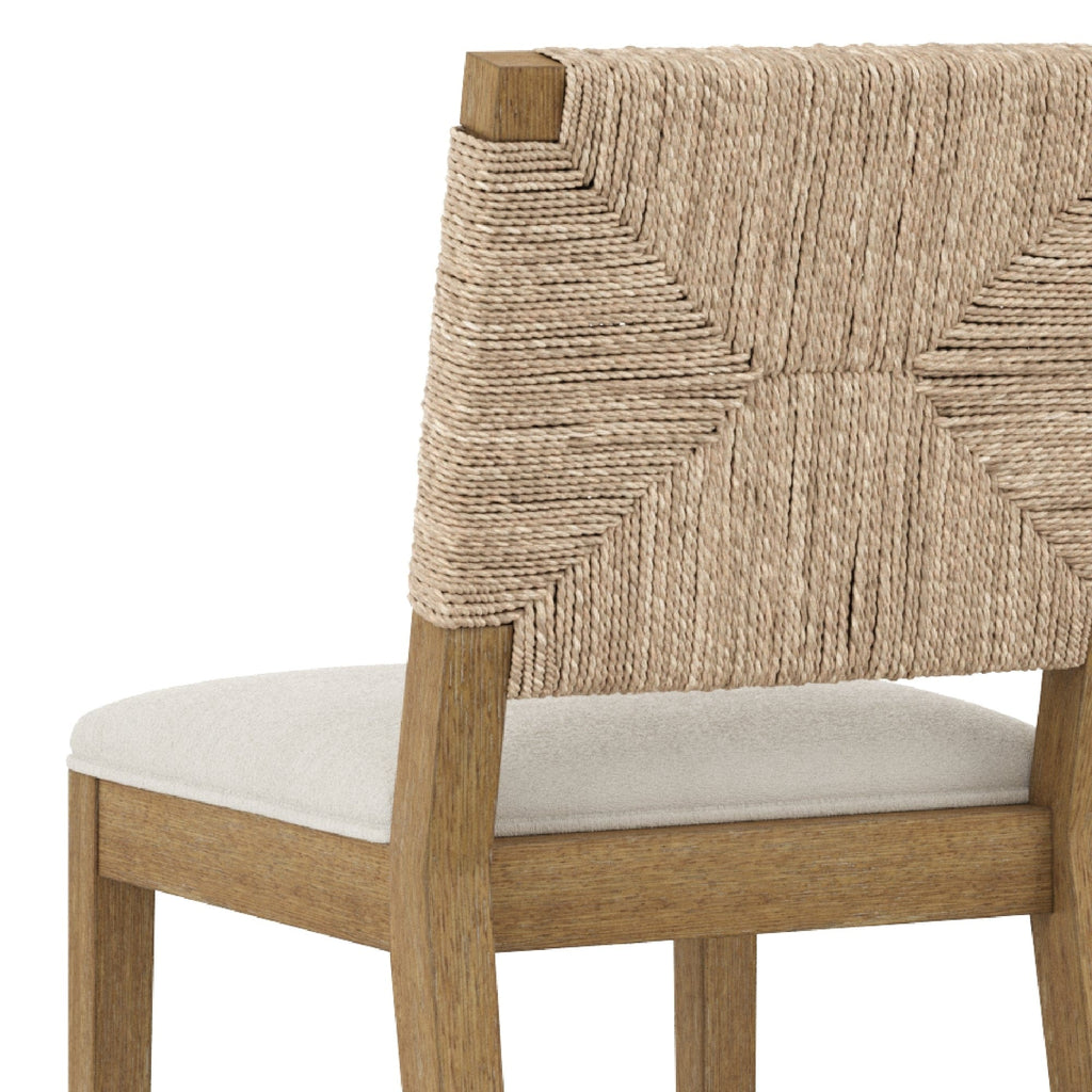 Beacon Bohemian Boucle Bar Stool, Upholstered Counter Height Chair with Solid Wood Frame and Woven Seagrass Back