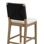Beacon Bohemian Boucle Bar Stool, Upholstered Counter Height Chair with Solid Wood Frame and Woven Seagrass Back