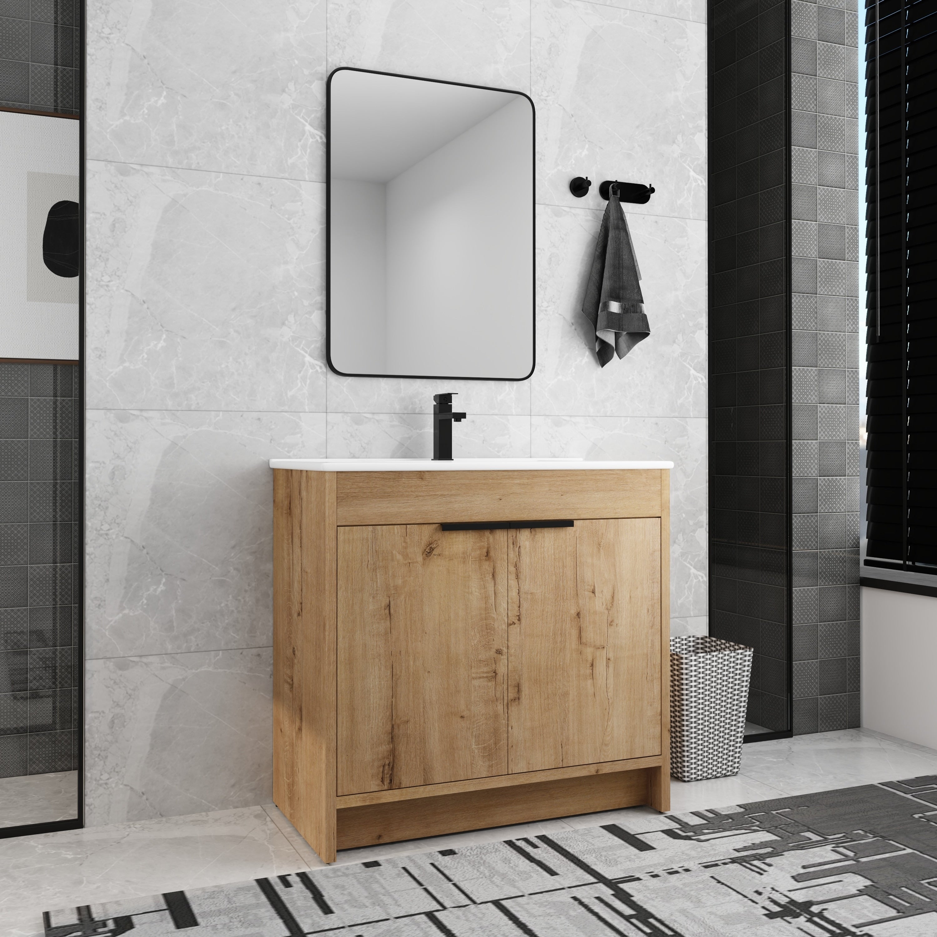 Beingnext 24/30/36 Bathroom Vanity with Sink, Freestanding Bathroom Vanity with Soft Close Door and Adjustable Shelf