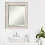 Beveled Wood Bathroom Wall Mirror - Trellis Silver Frame - Trellis Silver