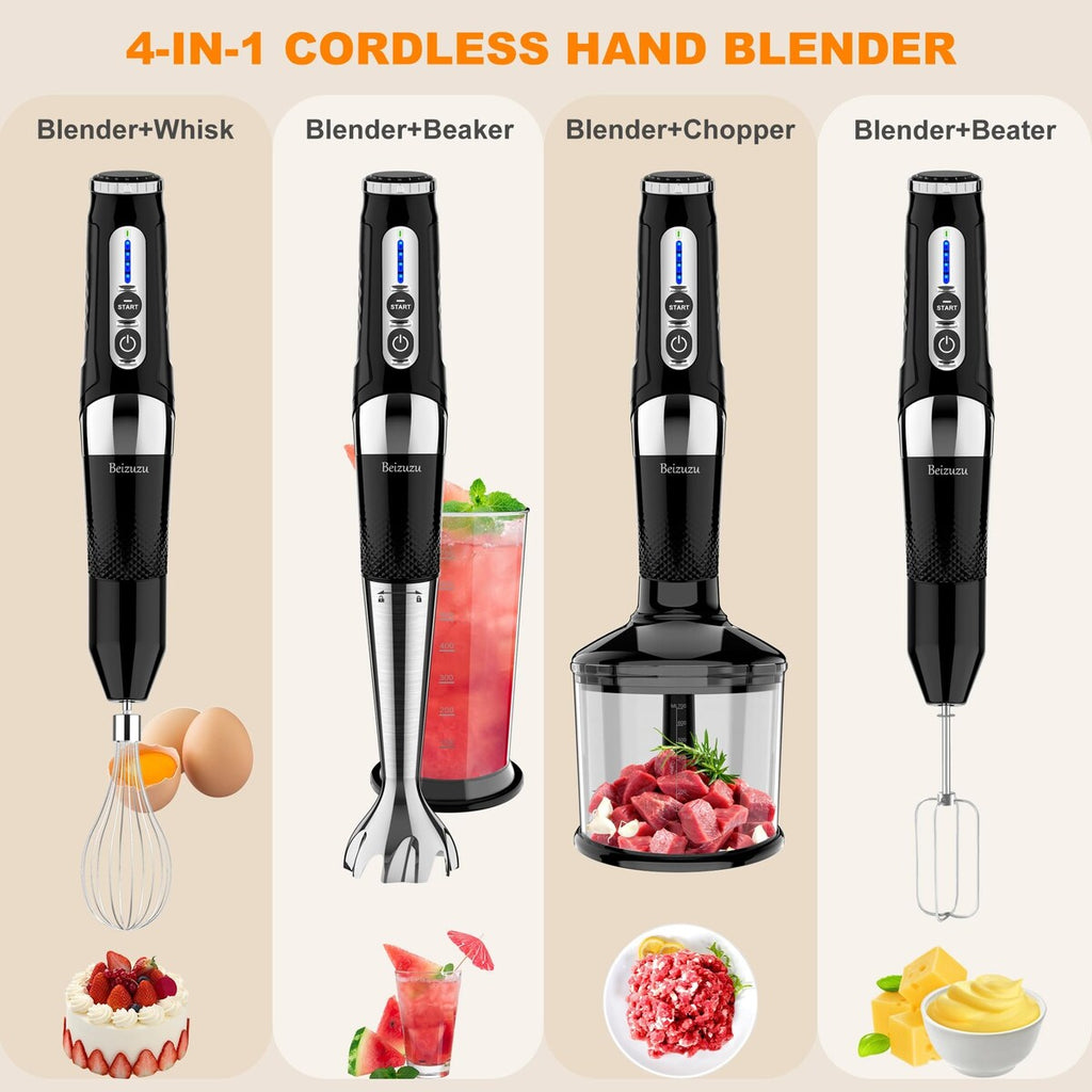 Cordless Hand Blender: 4-in-1 USB Rechargeable Immersion Blender, 21 Variable Speeds & 3-Angle Adjustable with 700ml Chopper