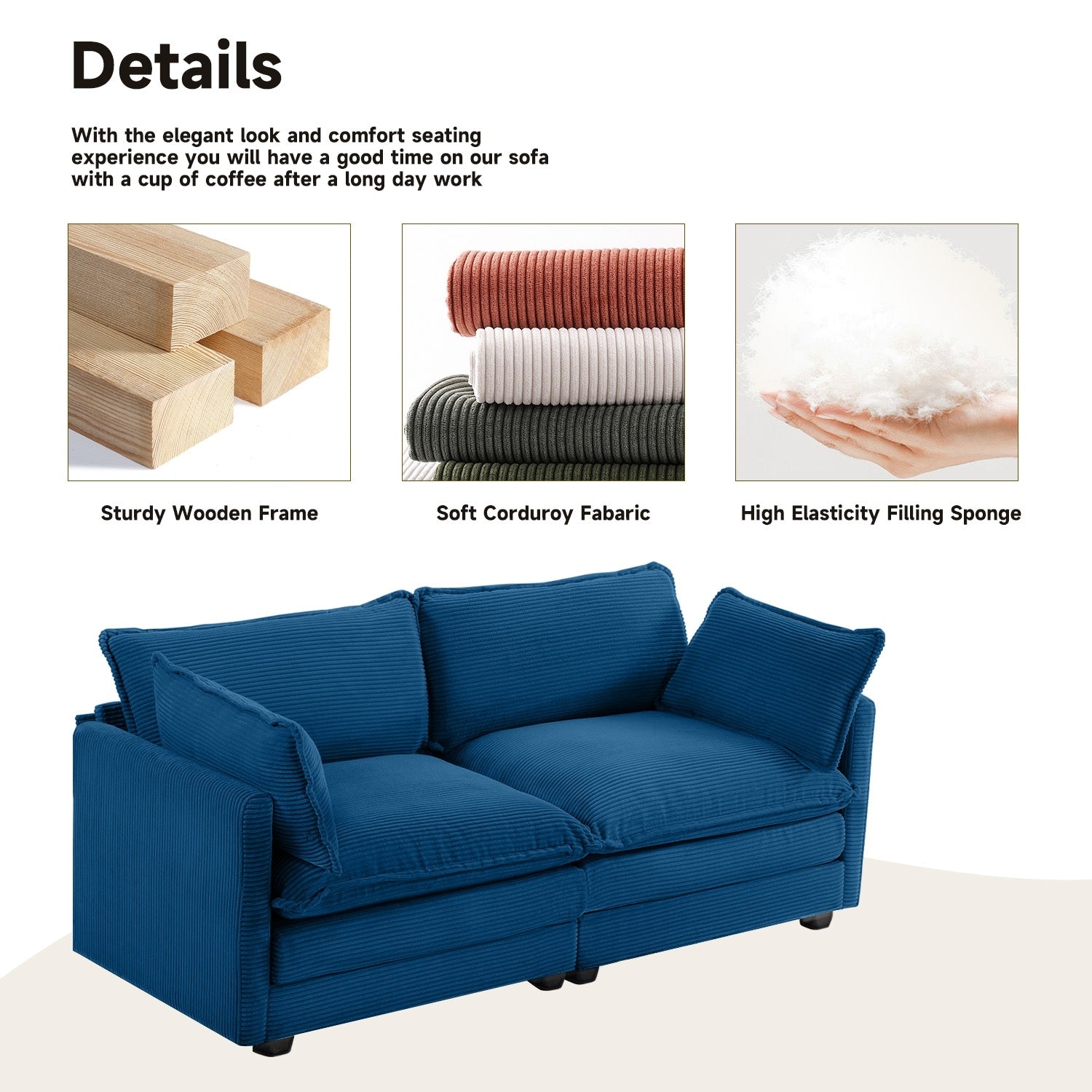 Corduroy Sectional Sofa with Removable Ottomans & Ultra-soft Cushions for Living Room & Bedroom