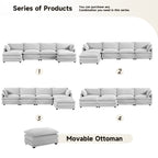 Corduroy Sectional Sofa with Removable Ottomans & Ultra-soft Cushions for Living Room & Bedroom