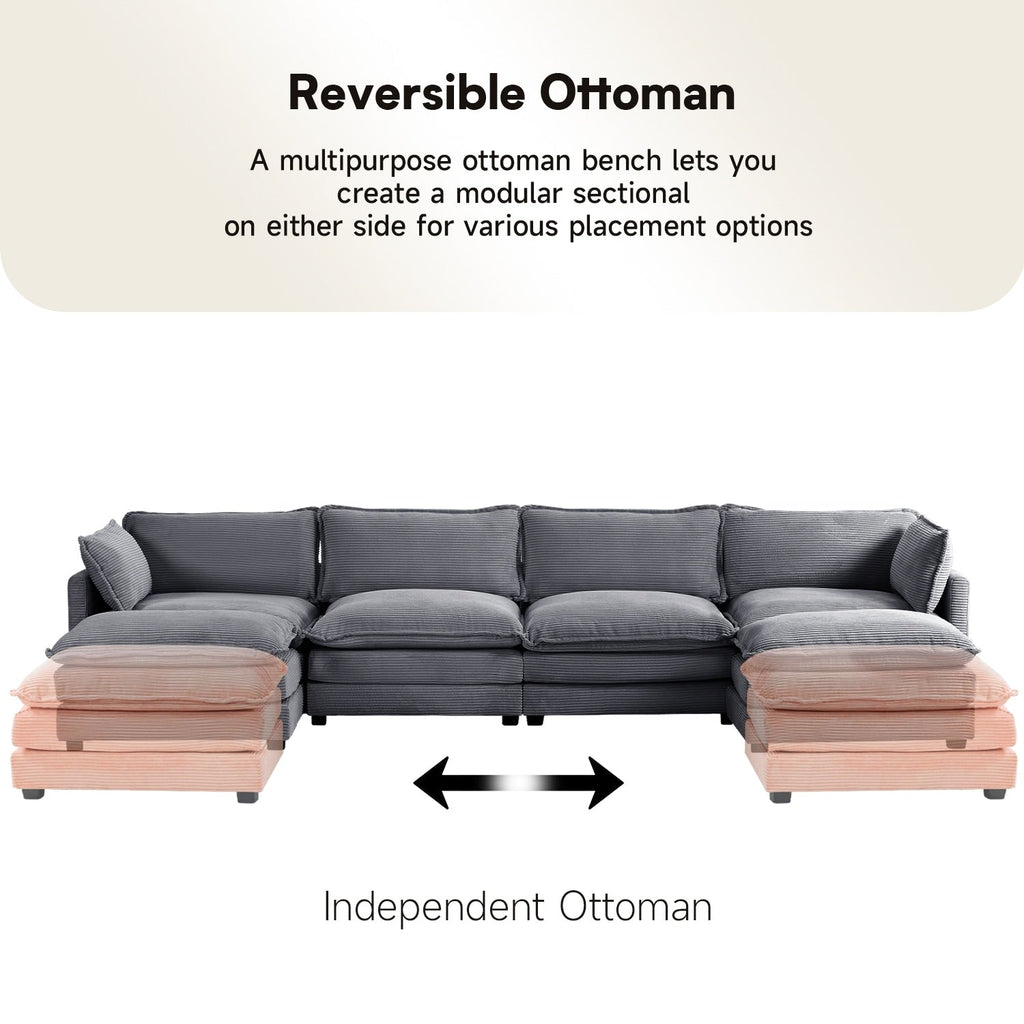 Corduroy Sectional Sofa with Removable Ottomans & Ultra-soft Cushions for Living Room & Bedroom